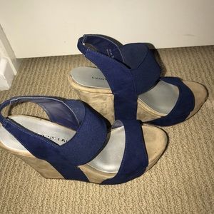 Chinese Laundry blue & tan wedges -7